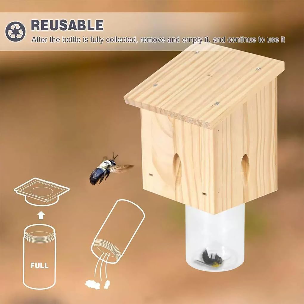 Trampa para Abejas carpinteras con Caja Fuerte Desmontable. Atrae a Las Abejas carpinteras con Cebo. Trampas Colgantes Naturales Estilo Loft, B