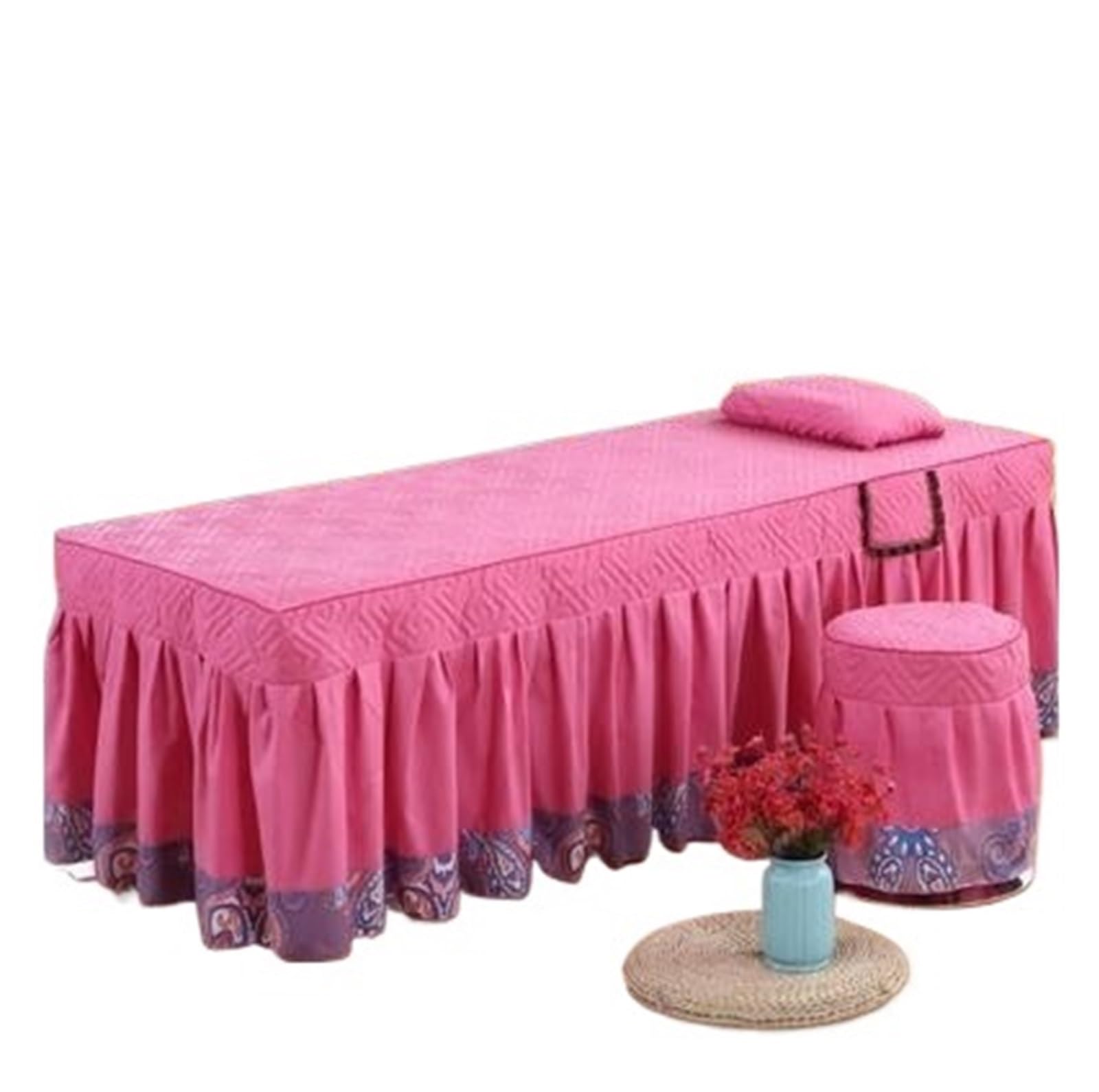 Massage Bed Sheet 2pcs Set Bed Skirt+ Pillowcase SPA Massage Table Cover Sheet Bedskirt with Hole(Color 12,70x190)