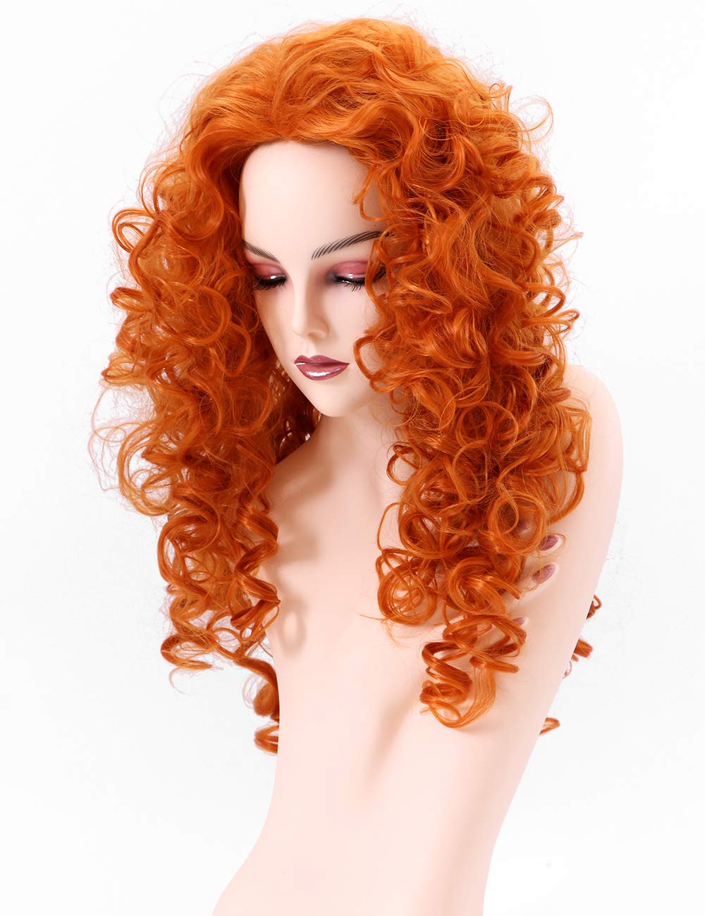 BESTUNG Long Orange Red Hair Curly Wavy Full Head Halloween Wigs for Women Cosplay Costume Party Hairpiece??êOrange Red??ë