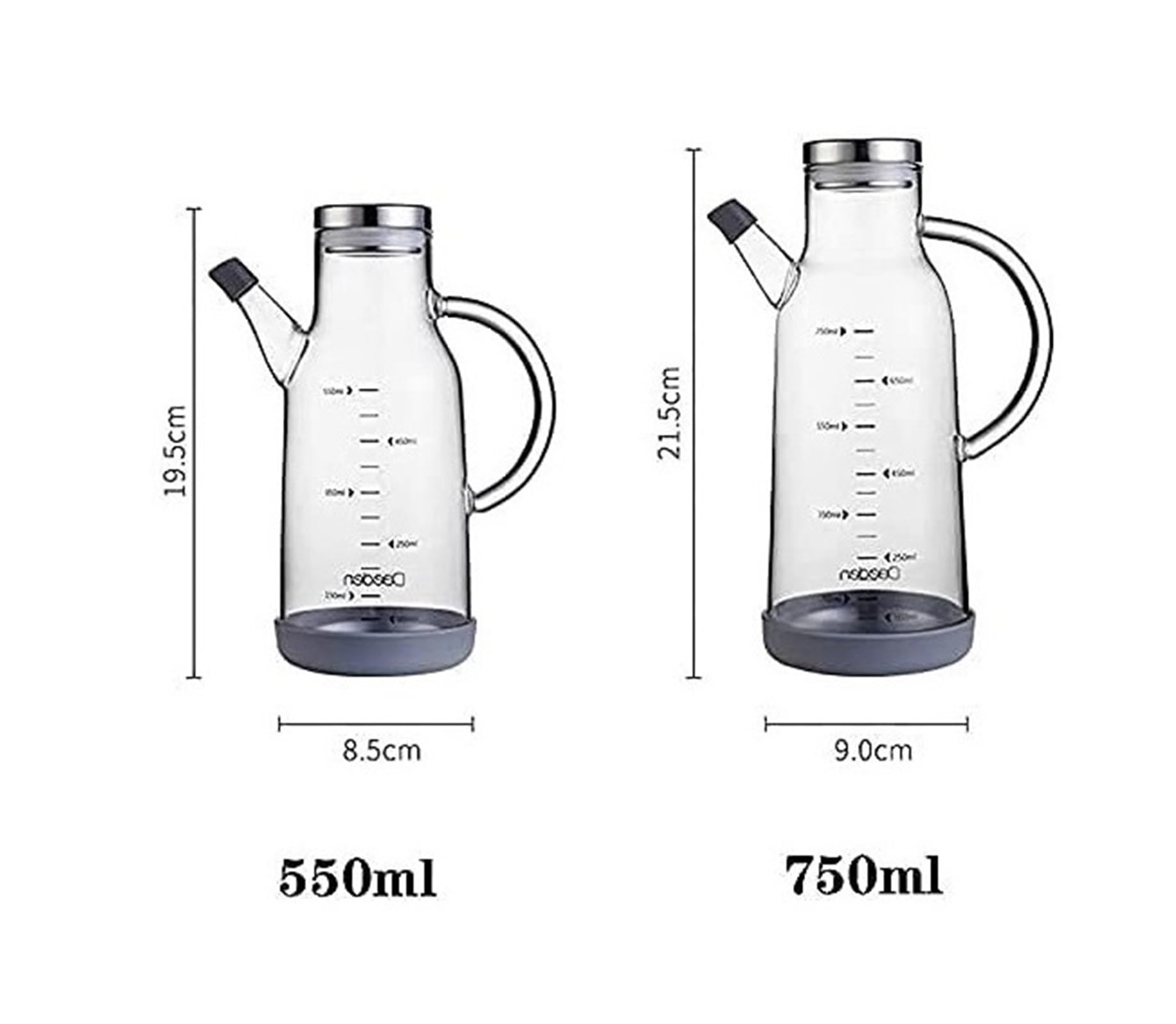 Dozownik do oliwy z oliwek, dozownik do oliwy i octu ze szkła Superior, duża pojemność, szeroki otwór ułatwiający napełnianie (butelki 550 ml)(