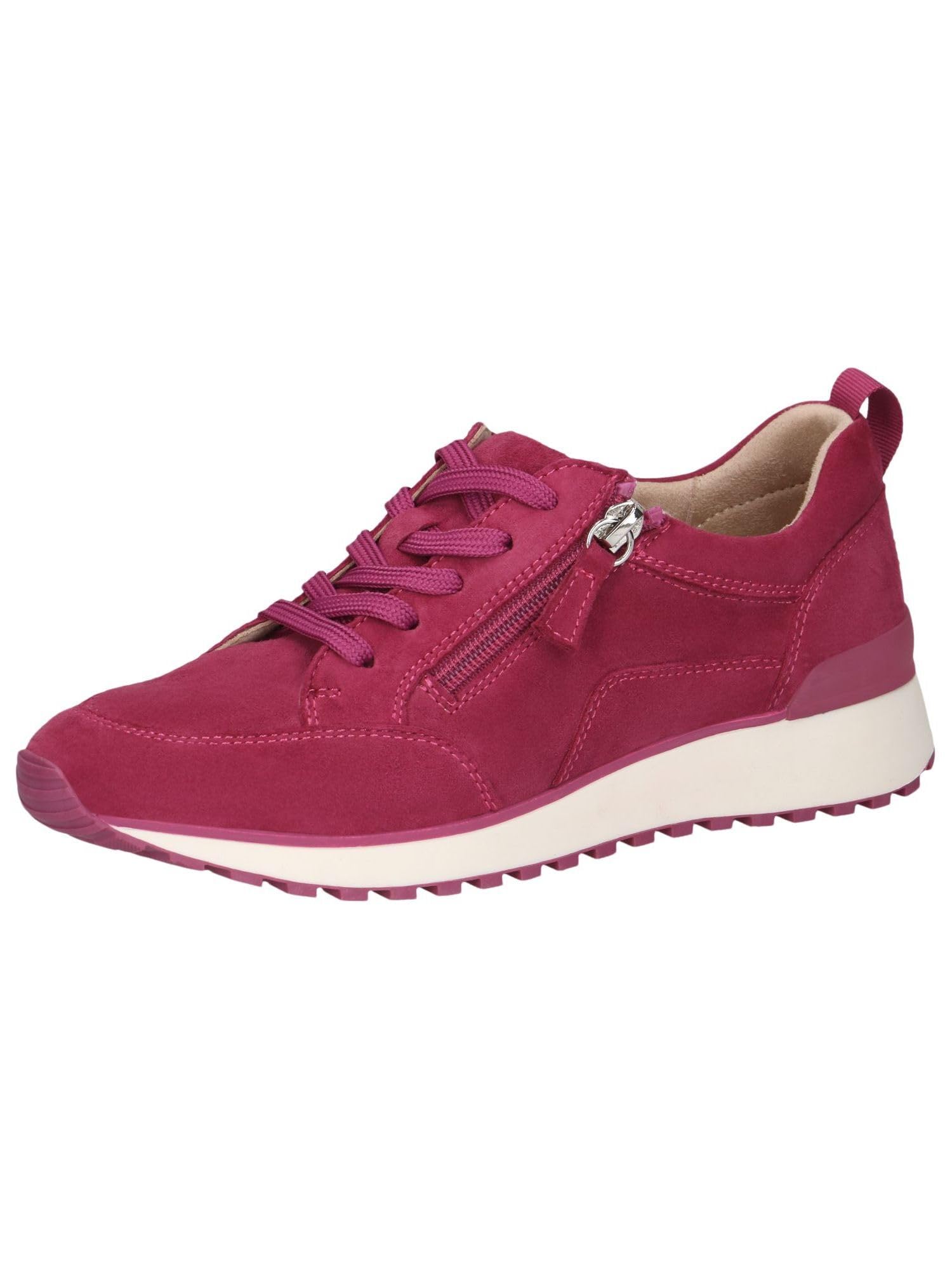 CAPRICE Women's Low-top Leather Sneakers with Zipper, Pink (Pink Suede), 7.5 UK