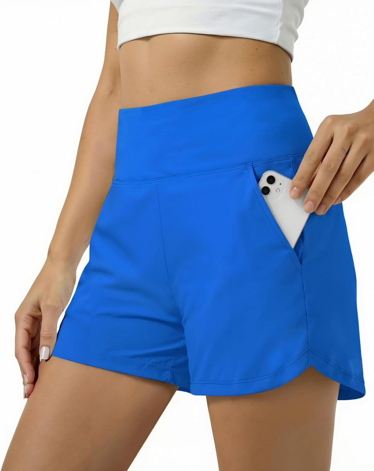 Womens Athletic Running Shorts with Pockets 3.5", High Waisted Quick Dry Yoga Shorts for Gym Workouts