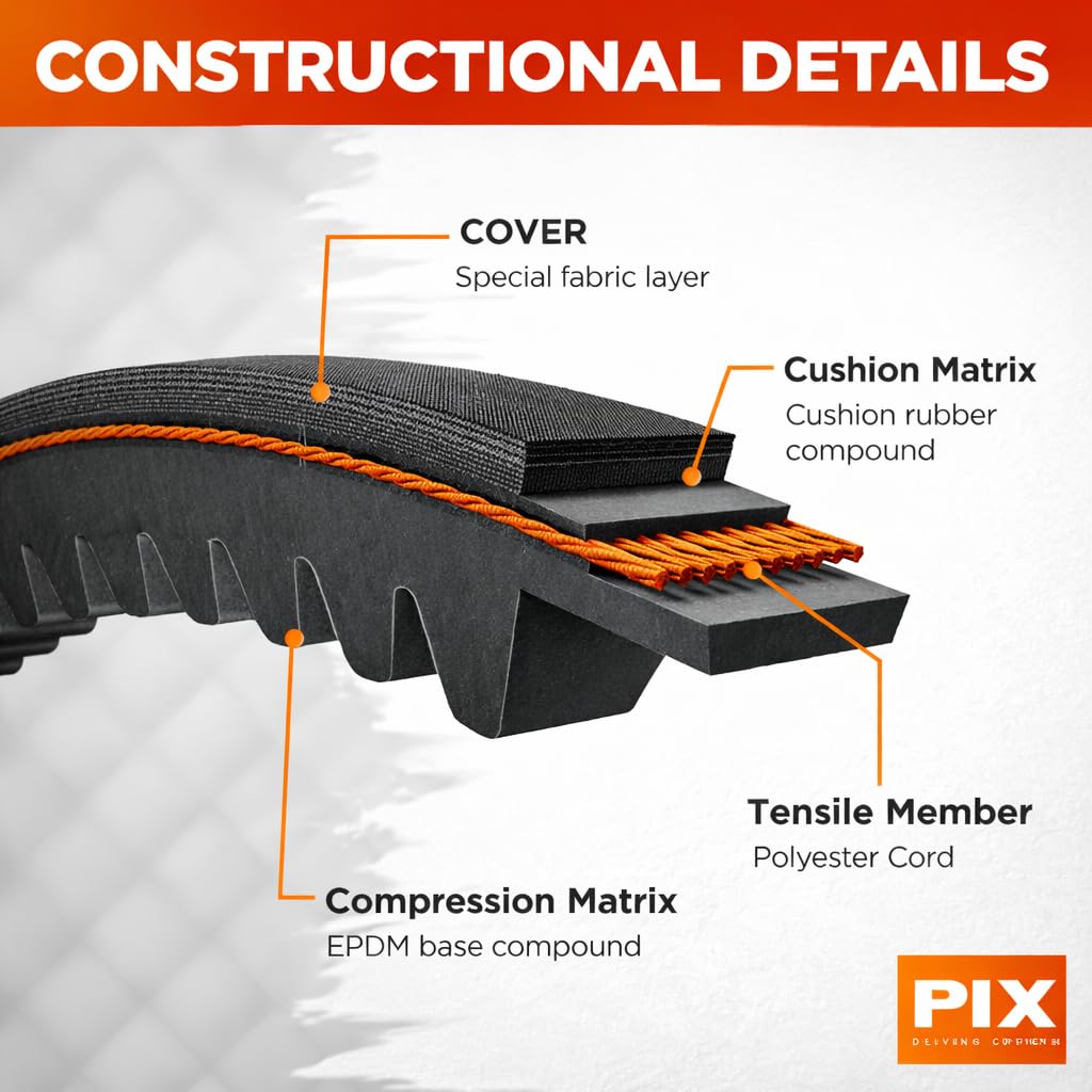 PIX 2 Packs Industrial Drive V-Belts, BX128 Cogged, 21/32" x 33" OC OEM Alternative - Heavy-Duty Power Transmission Belt for Machinery, Durable V Belt for Industrial Equipment