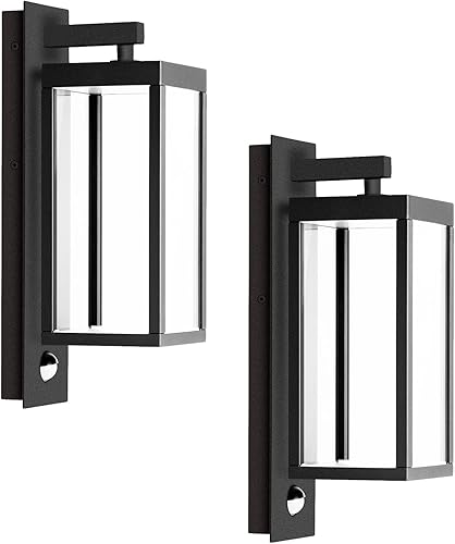 Paquete de 2 faroles de pared para exteriores con sensor de movimiento LED IP54 impermeable para casa, garaje, patio, 3000 K, lámpara de montaje en