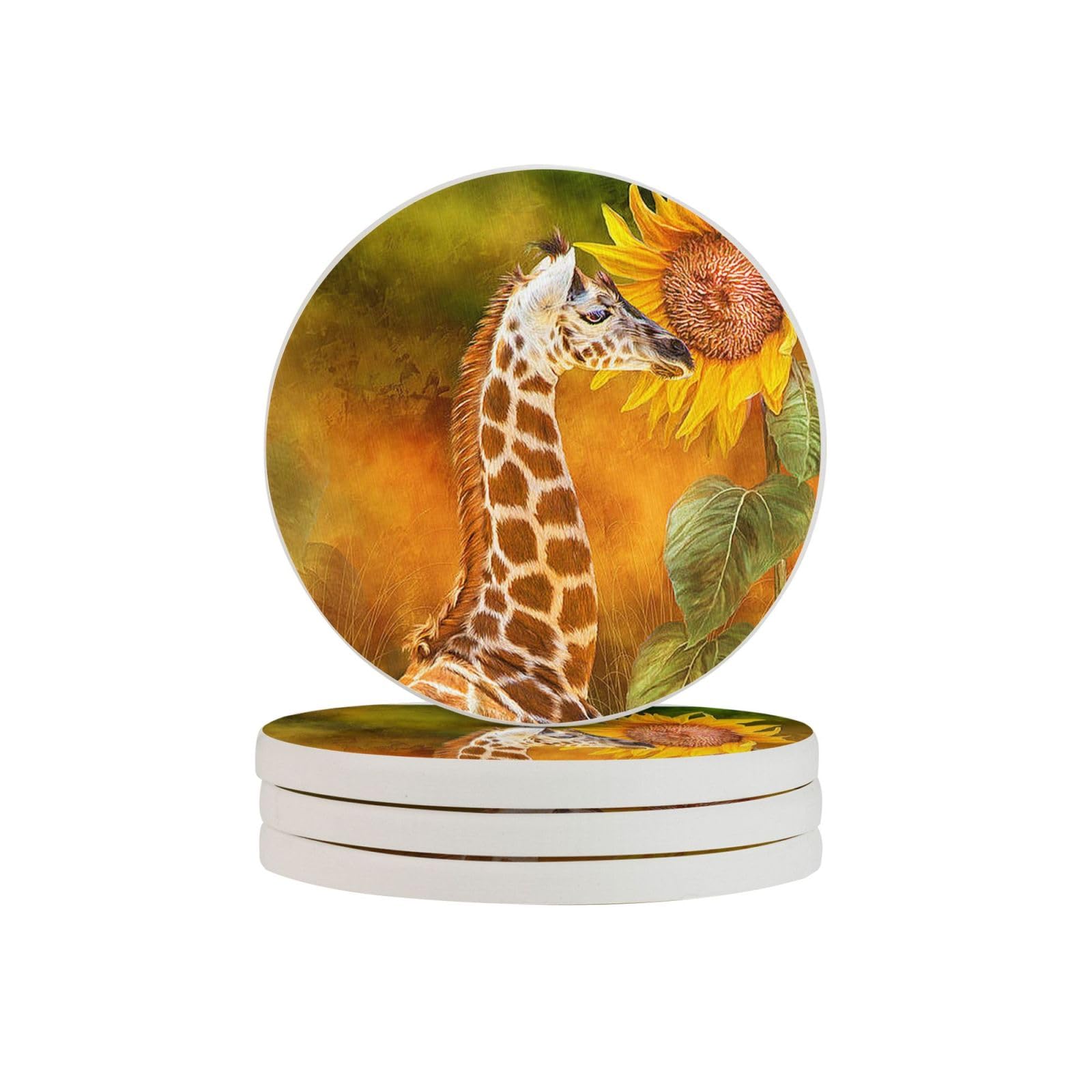 Dessous de verre en diatomite girafe et tournesol de forme ronde