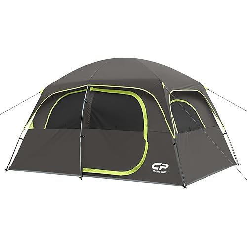 CAMPROS CP Upgraded 6/8 Person Camping Tents, Waterproof Windproof Family Tent with Larger Mesh Windows & Door, Double Layer, Easy Set Up, All-Season Dome Tent with Top Rainfly & Carry Bag