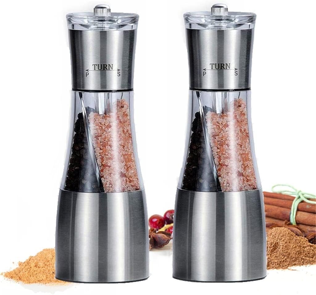 2 in 1 Seasoning Grinding Stainless Steel Manual Pepper Grinder Salt & Pepper Mill Grinder Accessories for Kitchen Tools