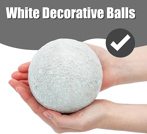 Miniatura 3 de DomeStar 3 bolas decorativas, orbes de vidrio de mosaico blanco, bolas de centro de mesa de 4 pulgadas, bola sólida moderna para tazones, jarrones,