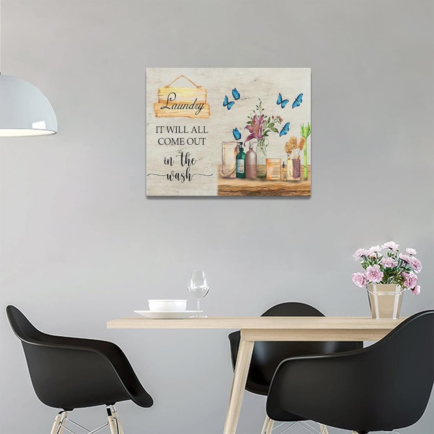 Farmhouse Laundry Room Wall Decor Rustic Laundry Room Signs Pictures Wall Art Country Butterfly Flower Floral Bathroom Canvas Print Painting Framed Home Artwork For Bathroom Washroom 16''x12''