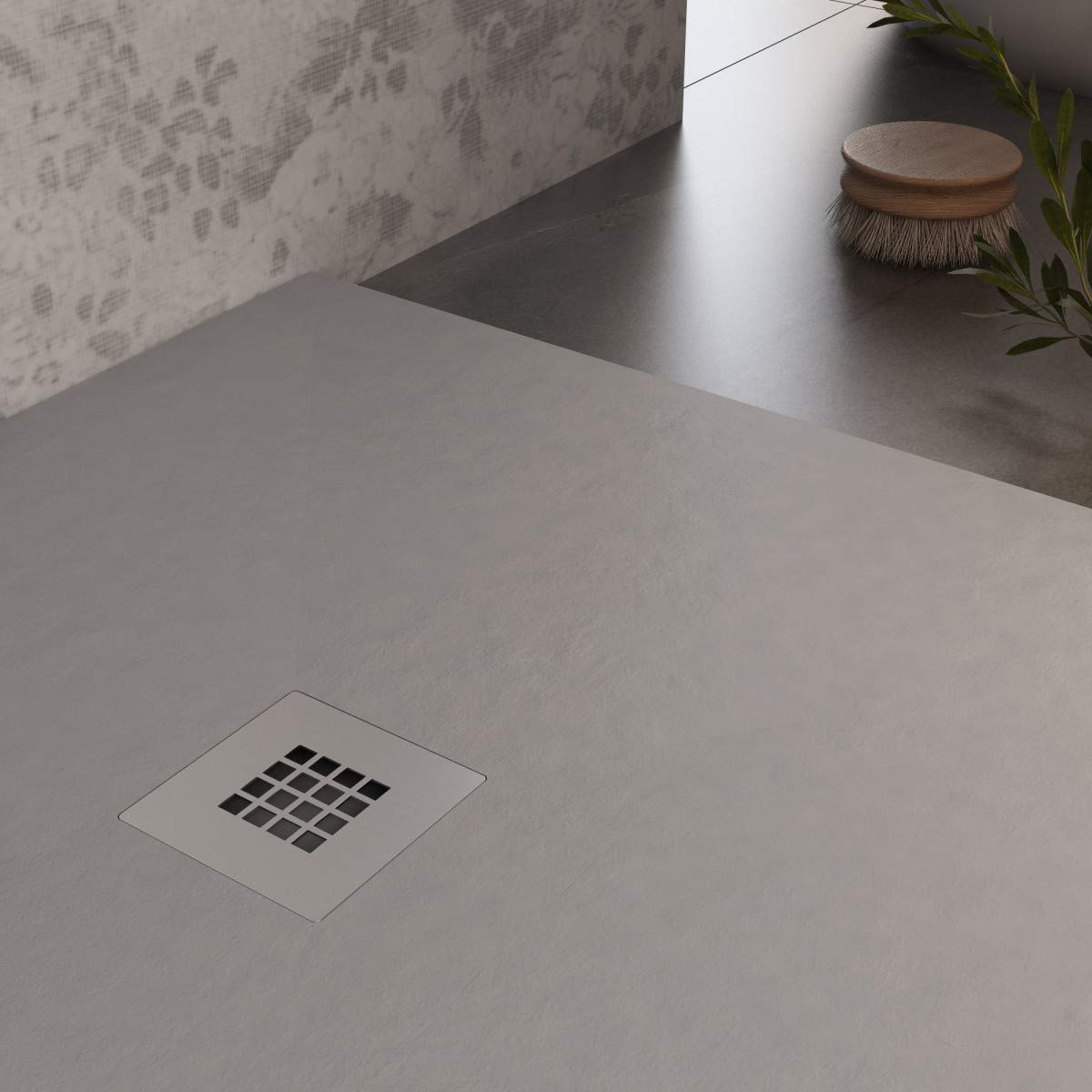 Luminosa ArredoBagno Piatto Doccia Marmoresina 70x140 - Effetto Pietra Antiscivolo con GELCOAT - Modello MARMOTEK Colore Grigio Chiaro - Griglia in Acciaio e piletta Incluse