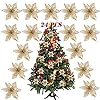 SERWOO 24 stuks kerstbloemen goud glitter kunstbloemen ornamenten kunstbloemen kerstboomdecoratie kerstkrans decoratie voor kerstbomen adventskransen