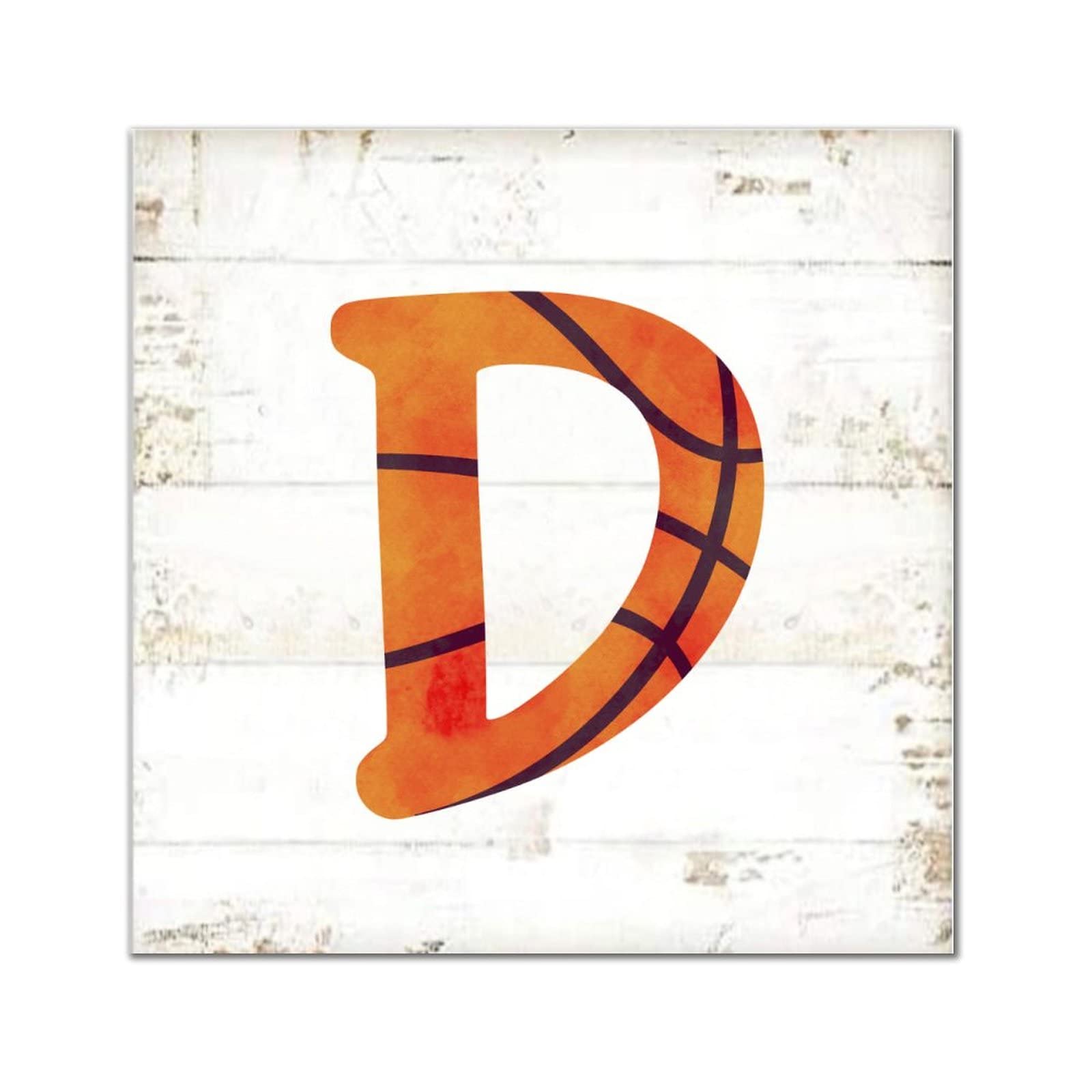 Lettre D en bois basket-ball rétro décoration murale 40 cm