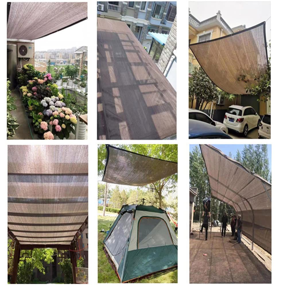 Brązowy materiał zacieniony w 90% z oczkami, plandeka siatkowa do ogrodu, ochrony przed słońcem, cieniem, szklarni, stodoły, budy, na taras (7 m x 10 m)