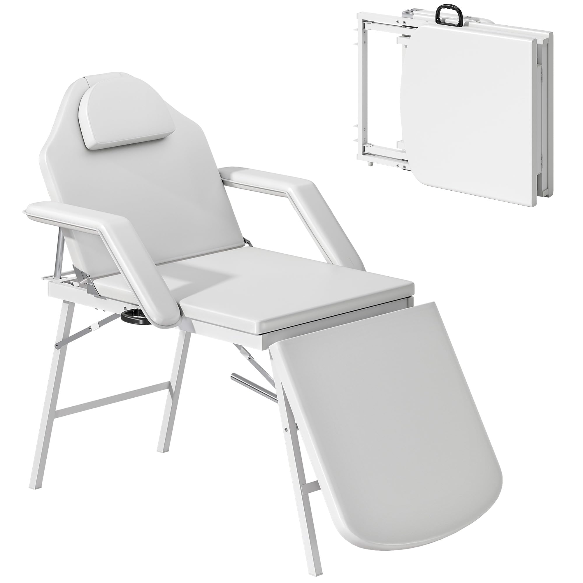 HOMCOM Kosmetikliege, Klappbar 3 Zonen Massageliege, Weiß | Tattooliege, Therapieliege, Verstellbare Rückenlehne & Fußstütze, Abnehmbare Kopfstütze, Armlehnen, Kosmet, Spa, Therapien