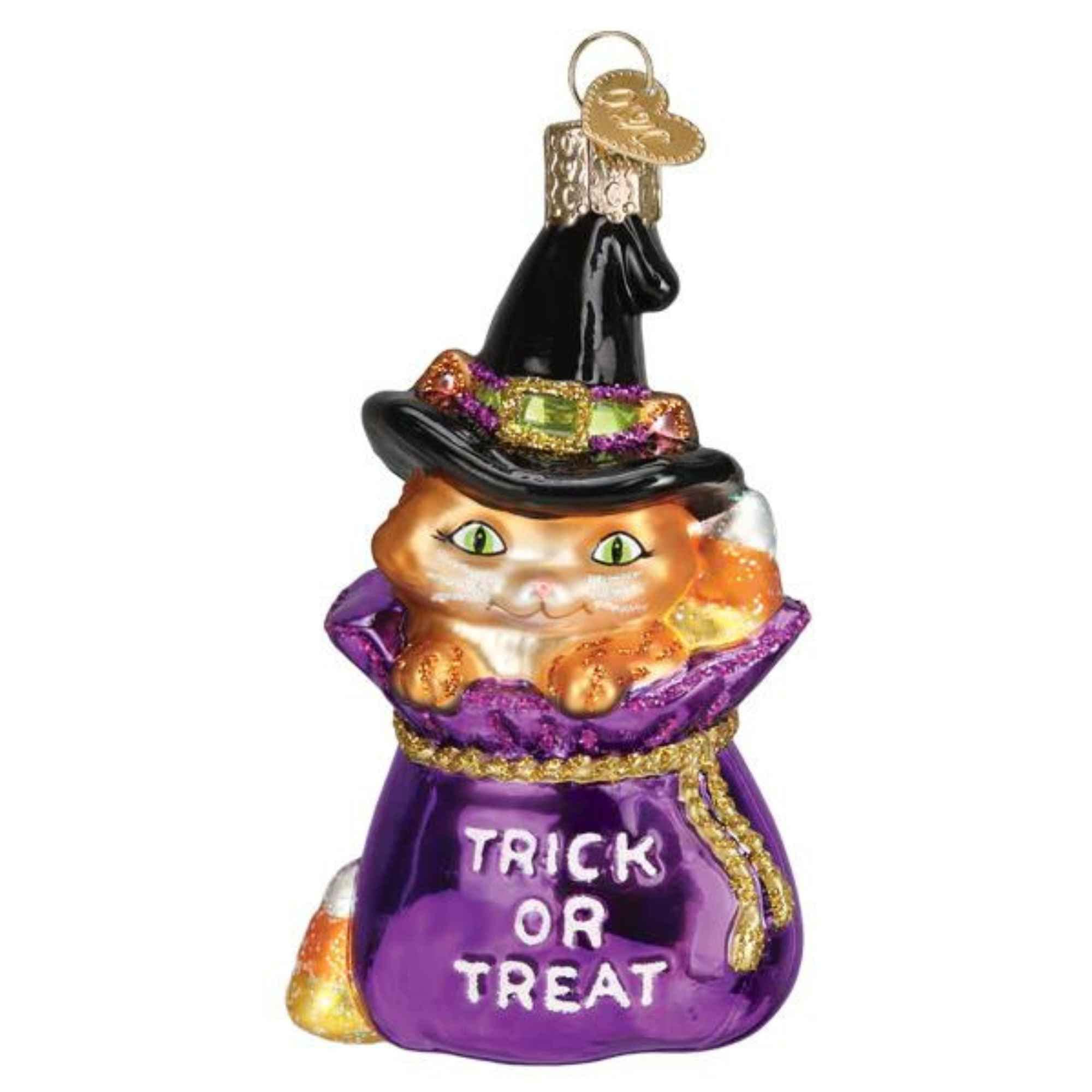 Old World Christmas Purple Trick-Or-Treat Kitty Glass Blown Ornament For Christmas Tree, Handcrafted Holiday Decoration, Halloween Collection