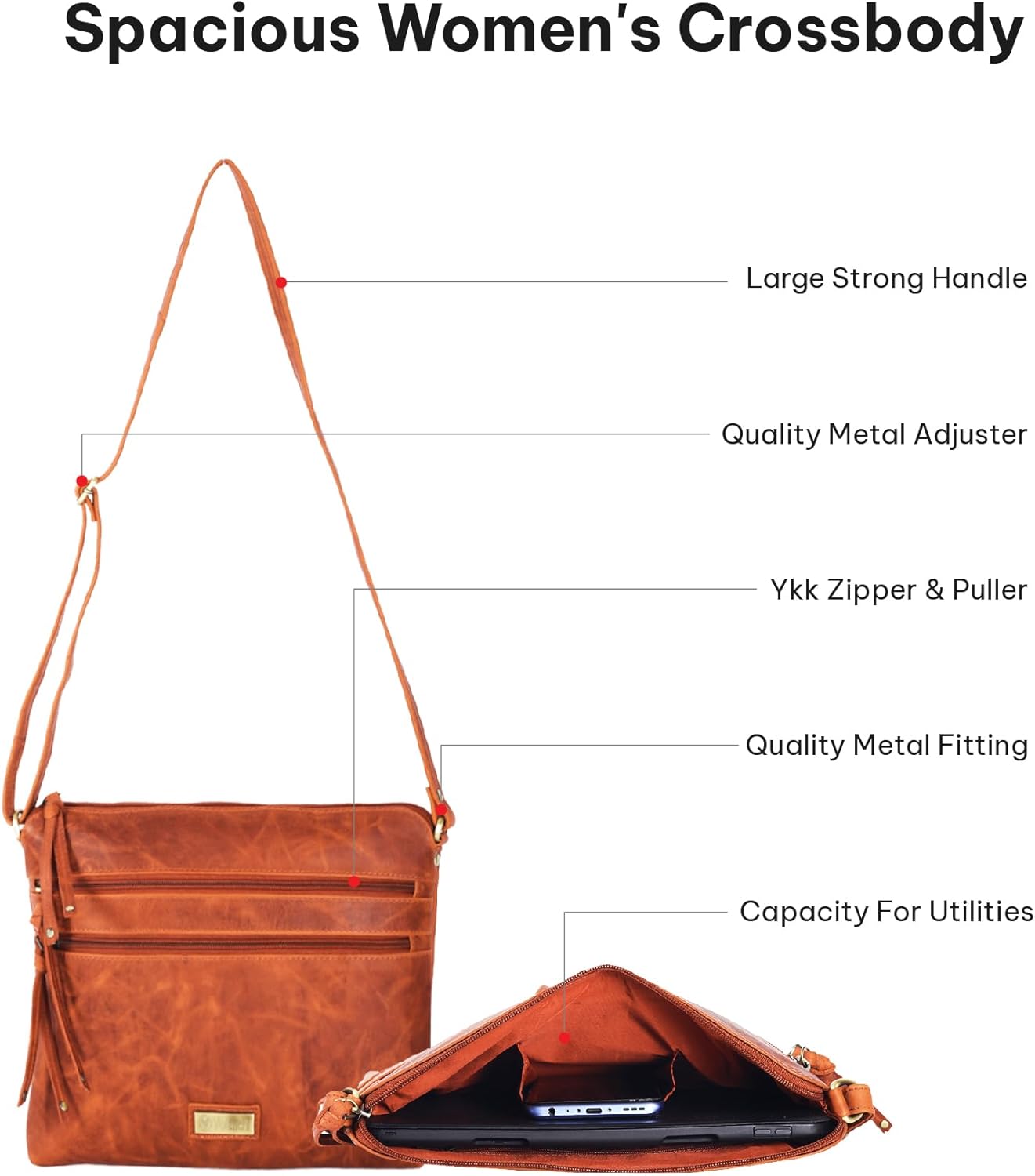 VALENCHI Real Genuine Leather Women's Crossbody Purse/Bag With Adjustable Strap - Image 3