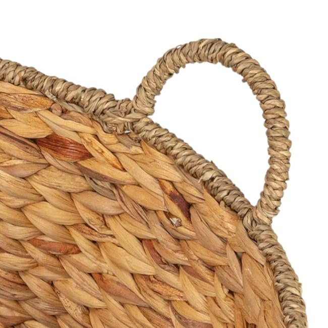 Household Essentials Round Handwoven Water Hyacinth and Seagrass Basket with Handles, Natural