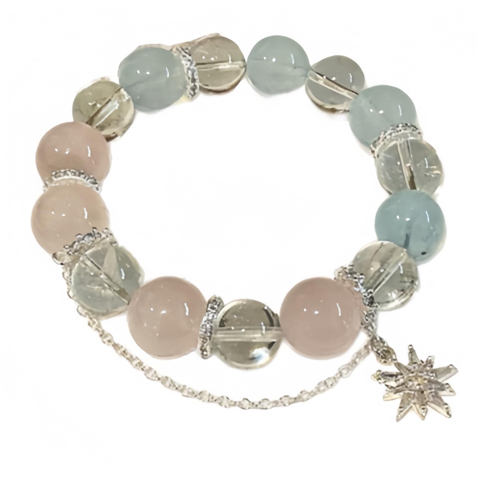Bracciale Pietre Naturali Donna Bracciale In Cristallo Naturale Da 12mm Con Acquamarina Quarzo Rosa Ametista E Citrino 15 Pezzi