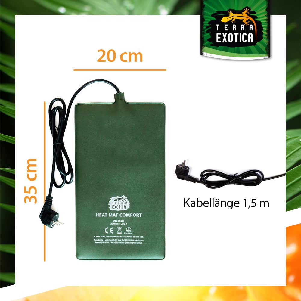 Terrarium Heizmatte Comfort 20 Watt, 20x35 cm - in 10W, 20W, 30W & 40W erhältlich - Wärmematte für Reptilien z.B. Schildkröten Schlangen Eidechsen - spritzwassergeschützt (Comfort Heizmatte, 20 Watt)