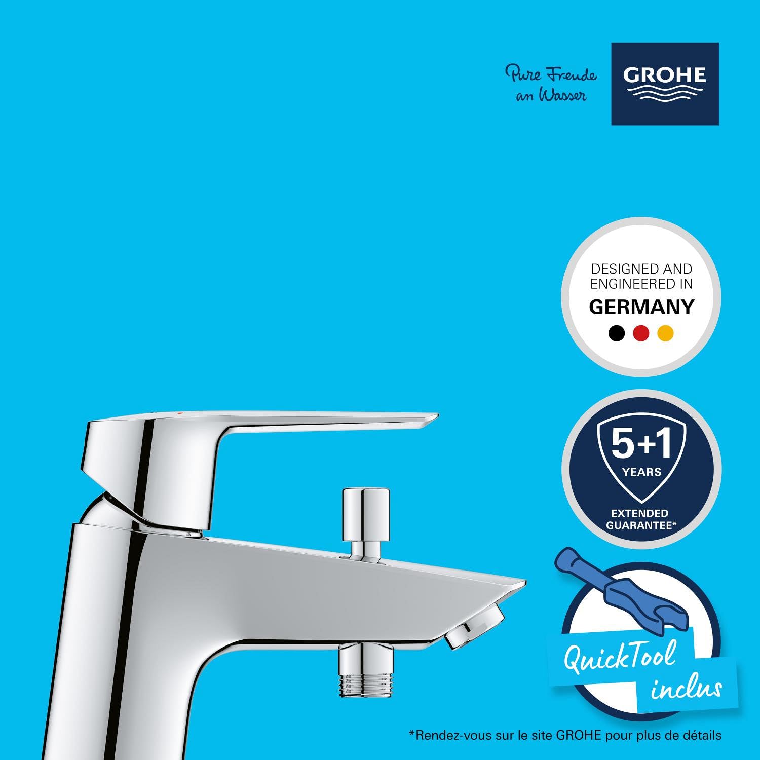 GROHE Mitigeur monocommande Bain/Douche Start, robinet avec inverseur, mousseur économique d'eau, installation rapide, finition brillante et facile à nettoyer, chromé, 23229002 (Import Allemagne)