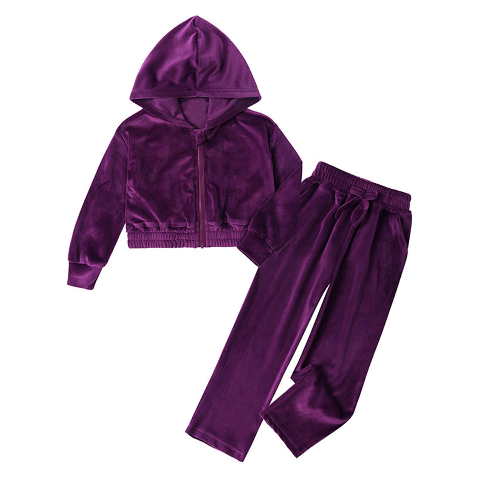 Tuta da ginnastica con cappuccio in velluto per ragazze, caldo completo da jogging in pile, e casual, due pezzi da indossare con pantaloni per le uscite quotidiane #38