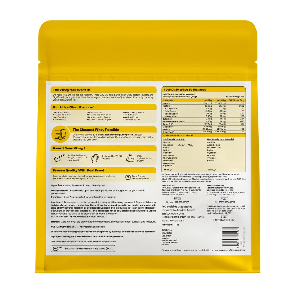 Tata 1mg Whey Protein Isolate | Unflavoured | 30g protein | 1kg — Amazon image 2
