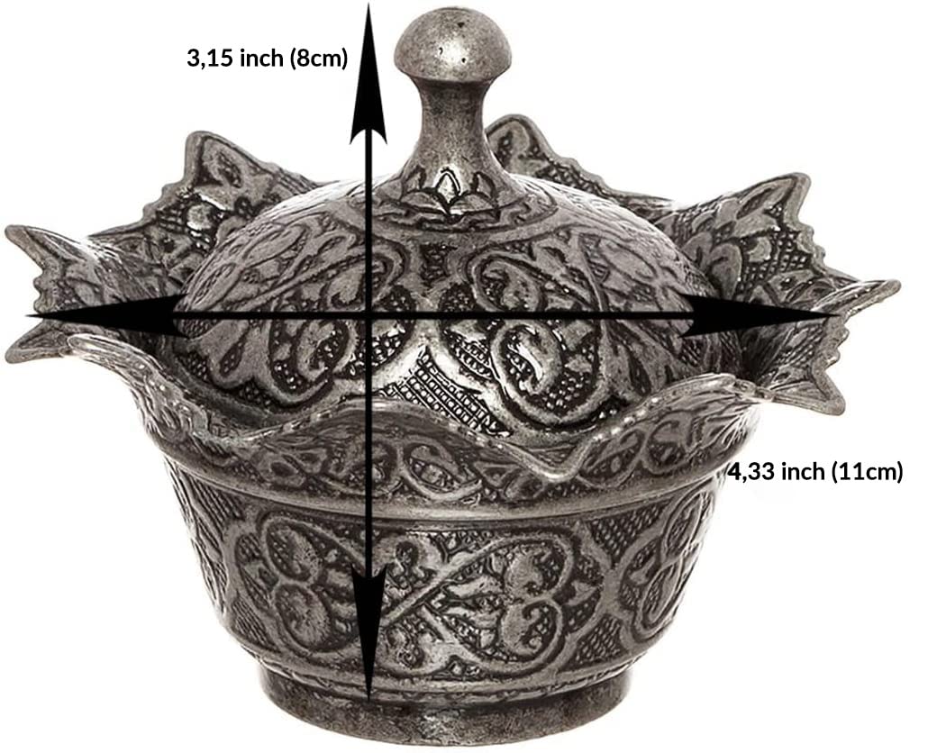 Alisveristime Kapaklı Metal Şekerlik – Osmanlı Motifli Gültaş Küçük Sunum Kasesi, Çikolata ve Lokum Kabı – Kahve Sunumları İçin Dekoratif Şekerlik (Siyah)