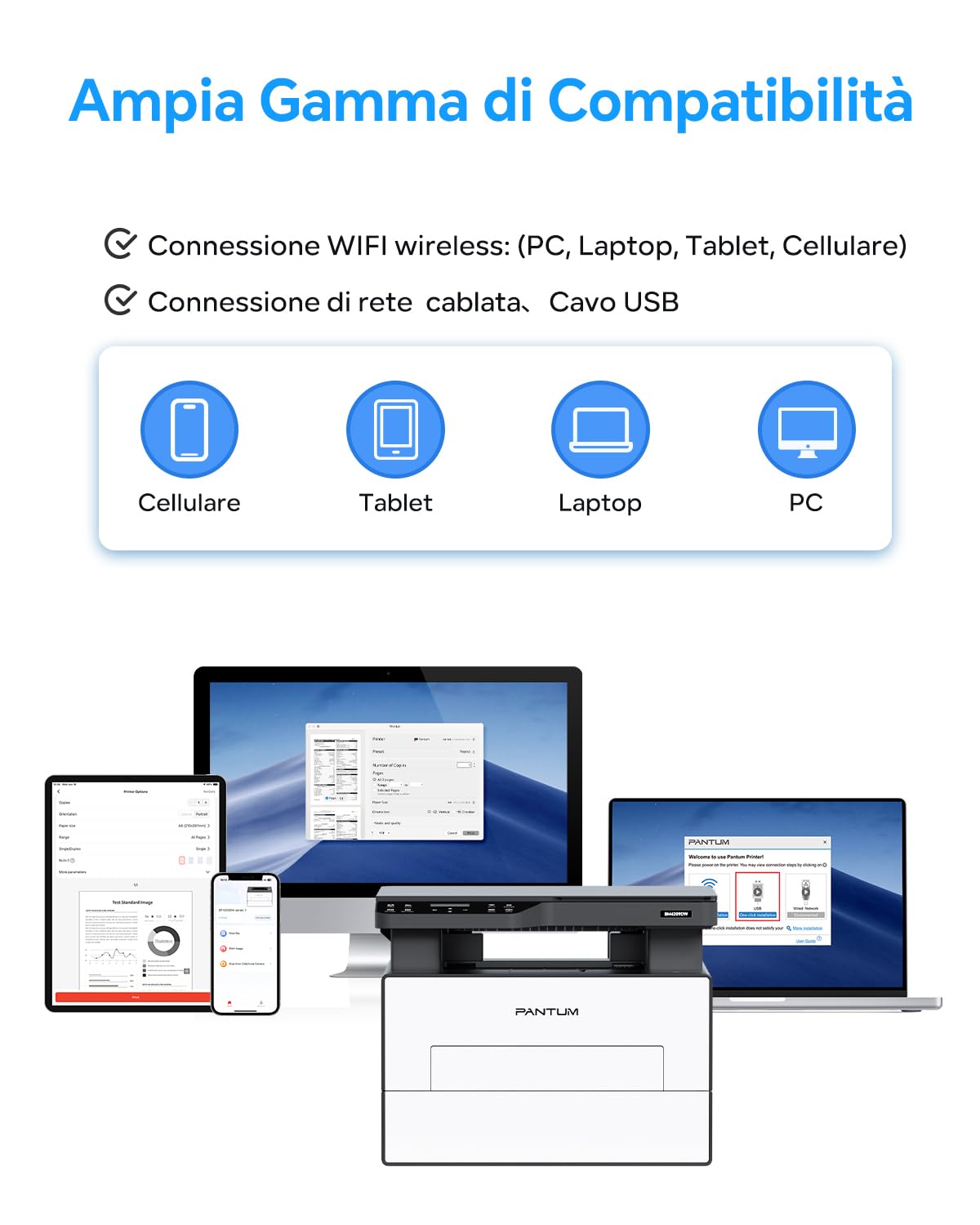 PANTUM BM4209DW Imprimante Laser Multifonction - Noir & Blanc, Duplex Auto, WiFi, AirPrint, Anti-Bourrage Pour Bureau