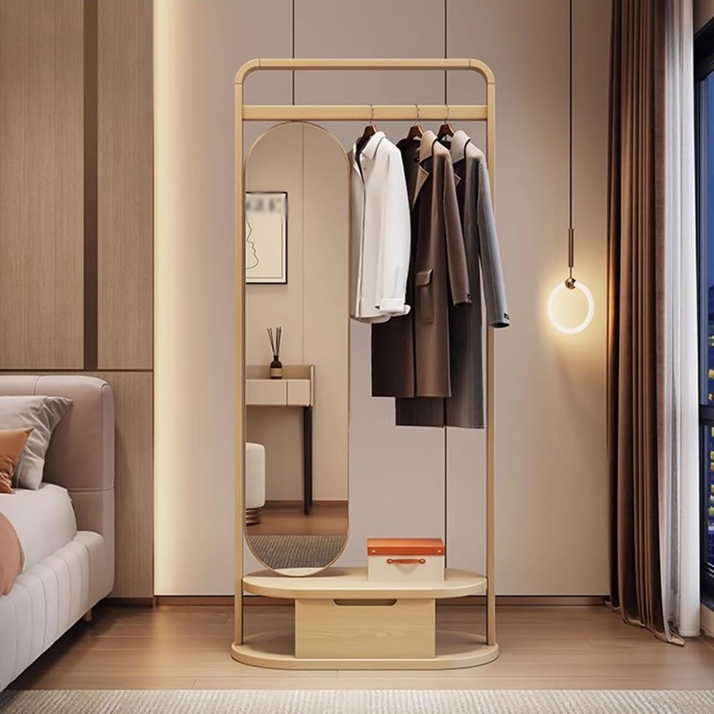 YQINQIN83B Organizer Rack Solid Wood Coat Rack Floor Clothes Hanger Dressing Mirror for Bedroom