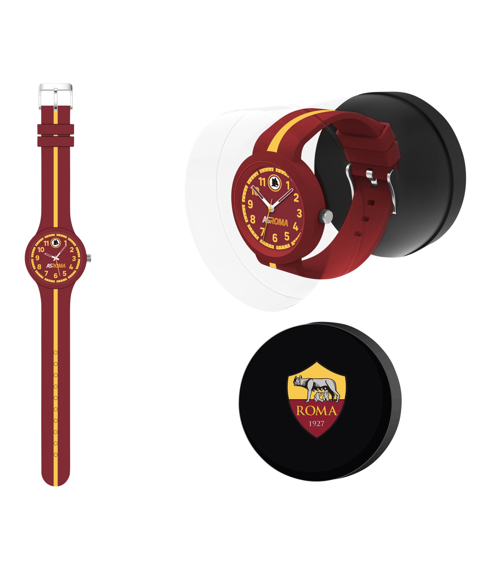 Seven Orologio da Polso AS Roma,Giallo Rosso, Con banda su cinturino, Bambini e Ragazzi, Squadra di Calcio, Idea regalo per tifosi