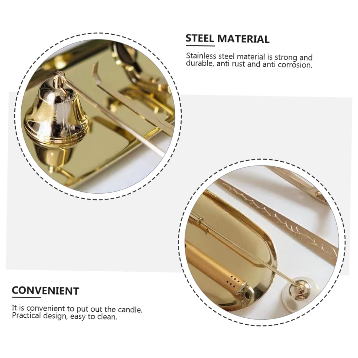 Set Accessori Candela in Acciaio Inox, 4 Pezzi, Oro