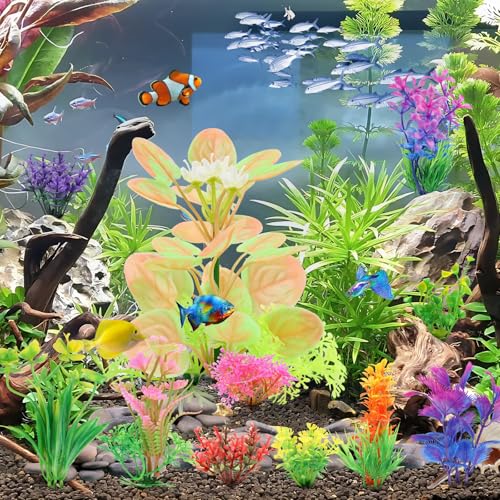 Image of QUOZUO Fish Tank Accessories Aquarium Decorations Plastic Plants, 11cs Small Goldfish Turtle Tank Decorations Artificial Plants, Aquarium Decor Colorful Grass Plant