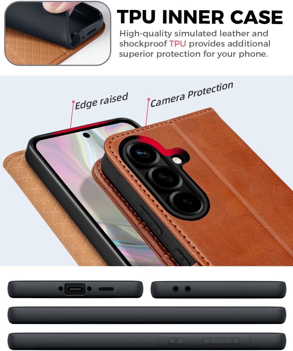 OCASE Compatible with Samsung Galaxy A56 5G Wallet Case, PU Leather Flip Folio Case with Card Holders RFID Blocking Kickstand [Shockproof TPU Inner Shell] Protective Phone Cover 6.7 Inch 2025, Brown