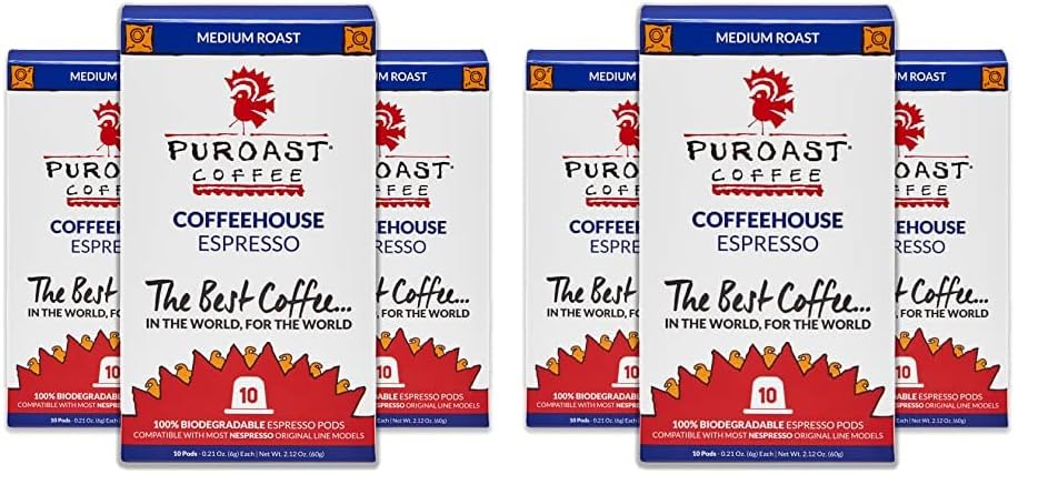 Puroast Coffeehouse Espresso Roast; 30 Count,100% Biodegradable Espresso Capsule, High Antioxidant, Smooth, Compatible with Nespresso Original Line Machines* (Pack of 2)