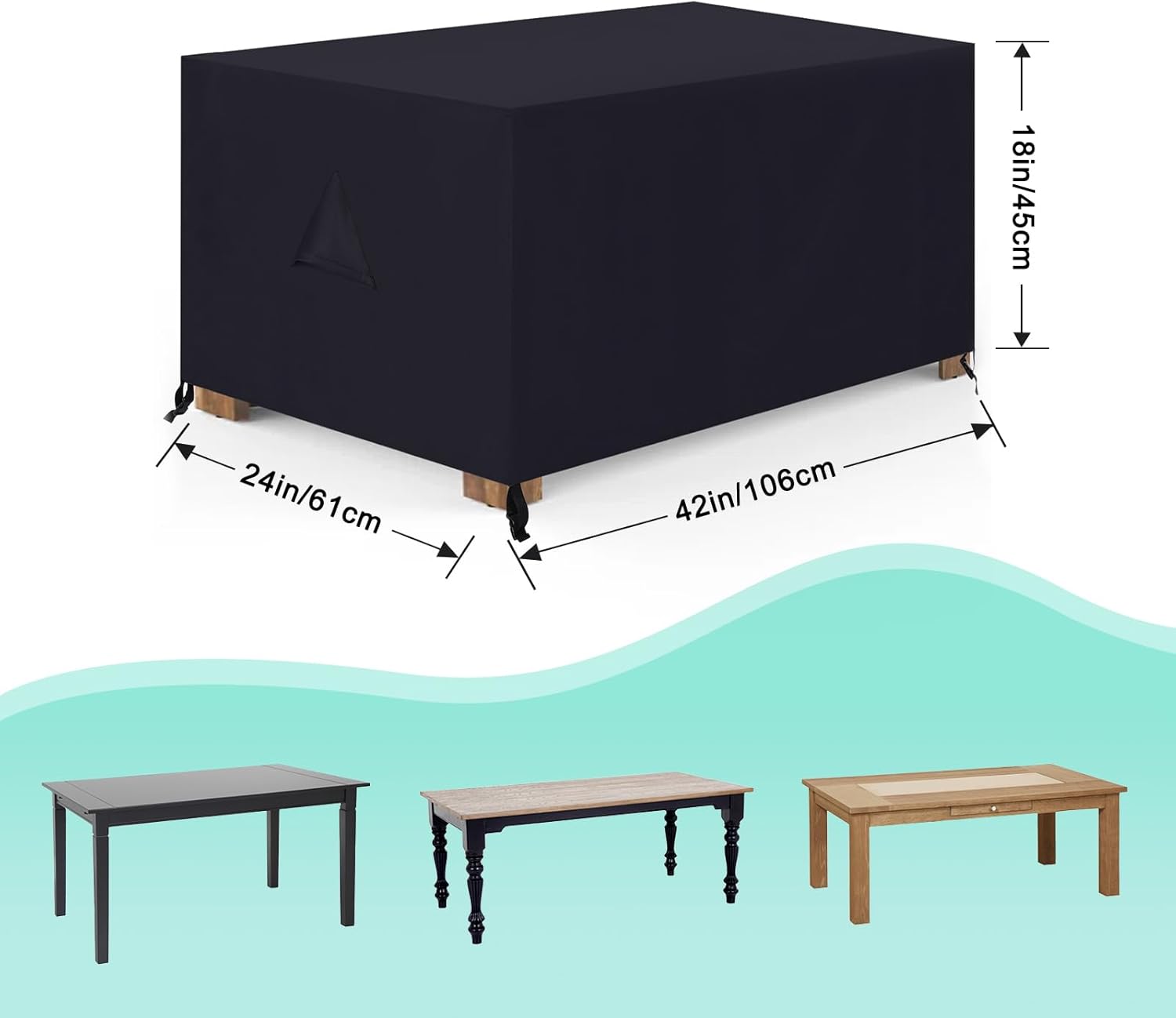 ABCCANOPY Coffee Table Cover Universal Outdoor Tablecover Small Tablecover Waterproof and Dustproof Furniture Cover 42x24x18 Black