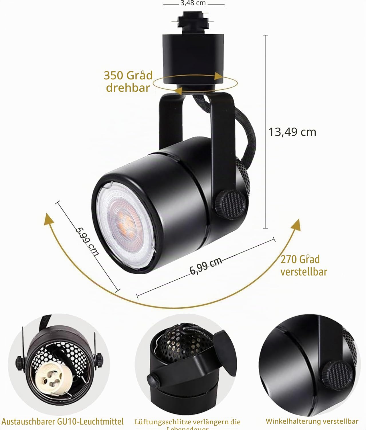 LED H-type track spot 10W 6000K zwart modern binnenverlichting 2m