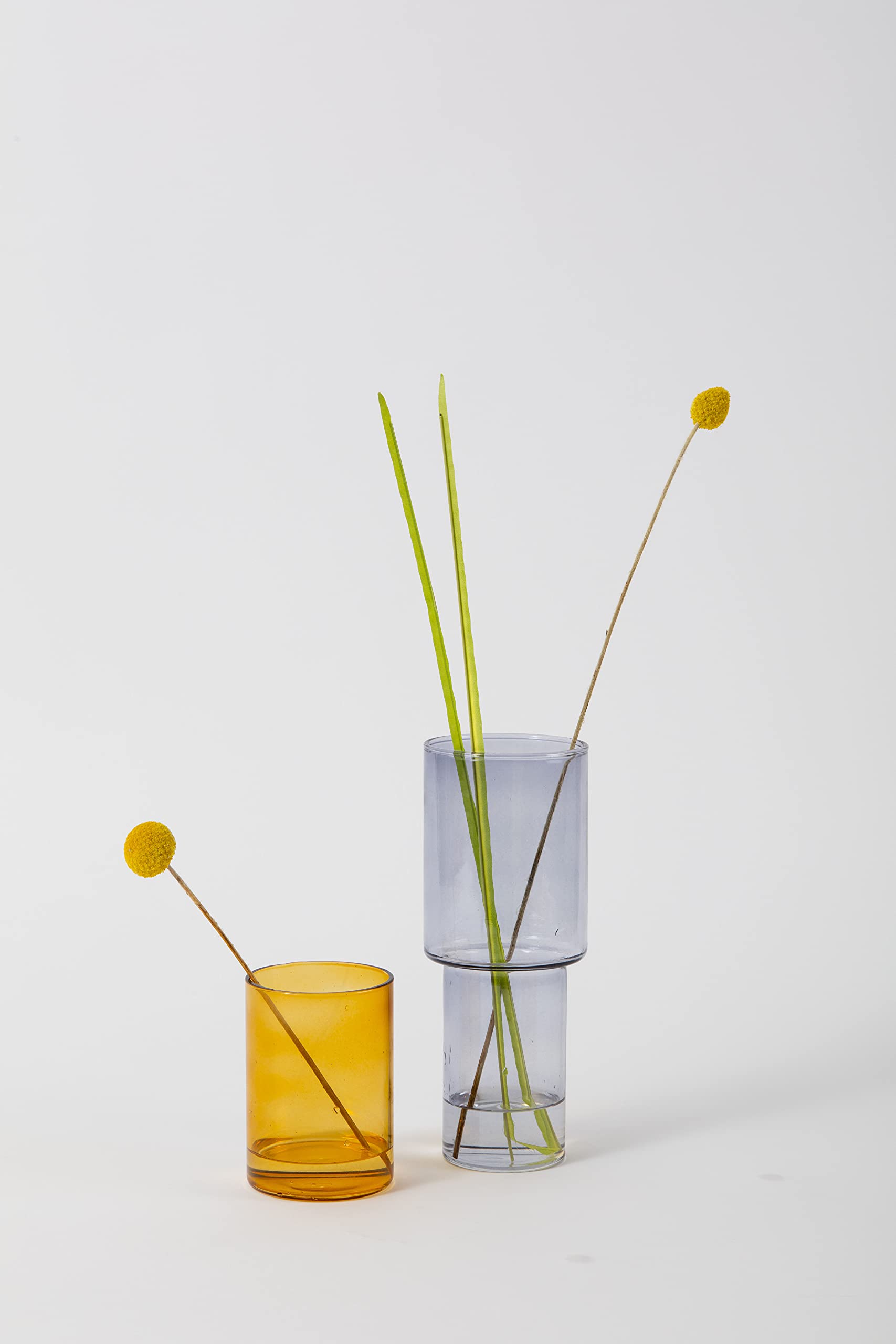 Block Design Stacking Glass Vase, 2 Pieces, 3 Ways to Use, Grey and Orange, Perfect for Any Room Setting or Gift