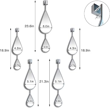BAODANFU Decorative Mirrors Wall Mounted, Wall Mirror Silver Decor Tear Drop Shape Metal Frame for Living Room Bedroom Entrance Mantle Fireplace (Silver, 5-Pack Teardrop Mirrors Set)