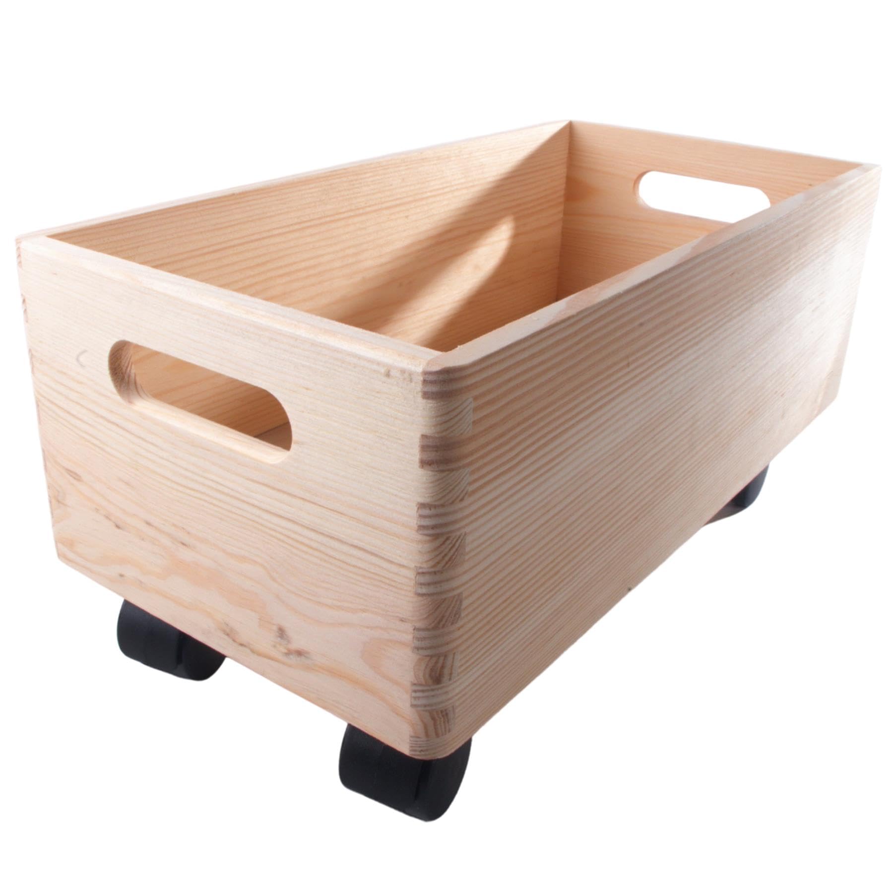 Wooden Oblong Crate Box With Wheels 40x20x19cm Plain Open Container Bin Basket