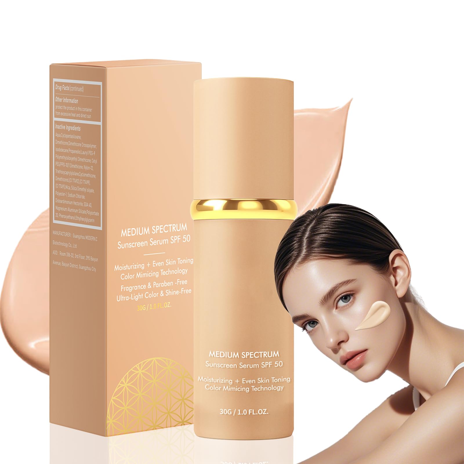 Fondotinta 4 in 1, copertura media con SPF 50+, base per il trucco che cambia colore, trucco idratante che cambia colore, correttore, protezione solare, lunga durata e resistente
