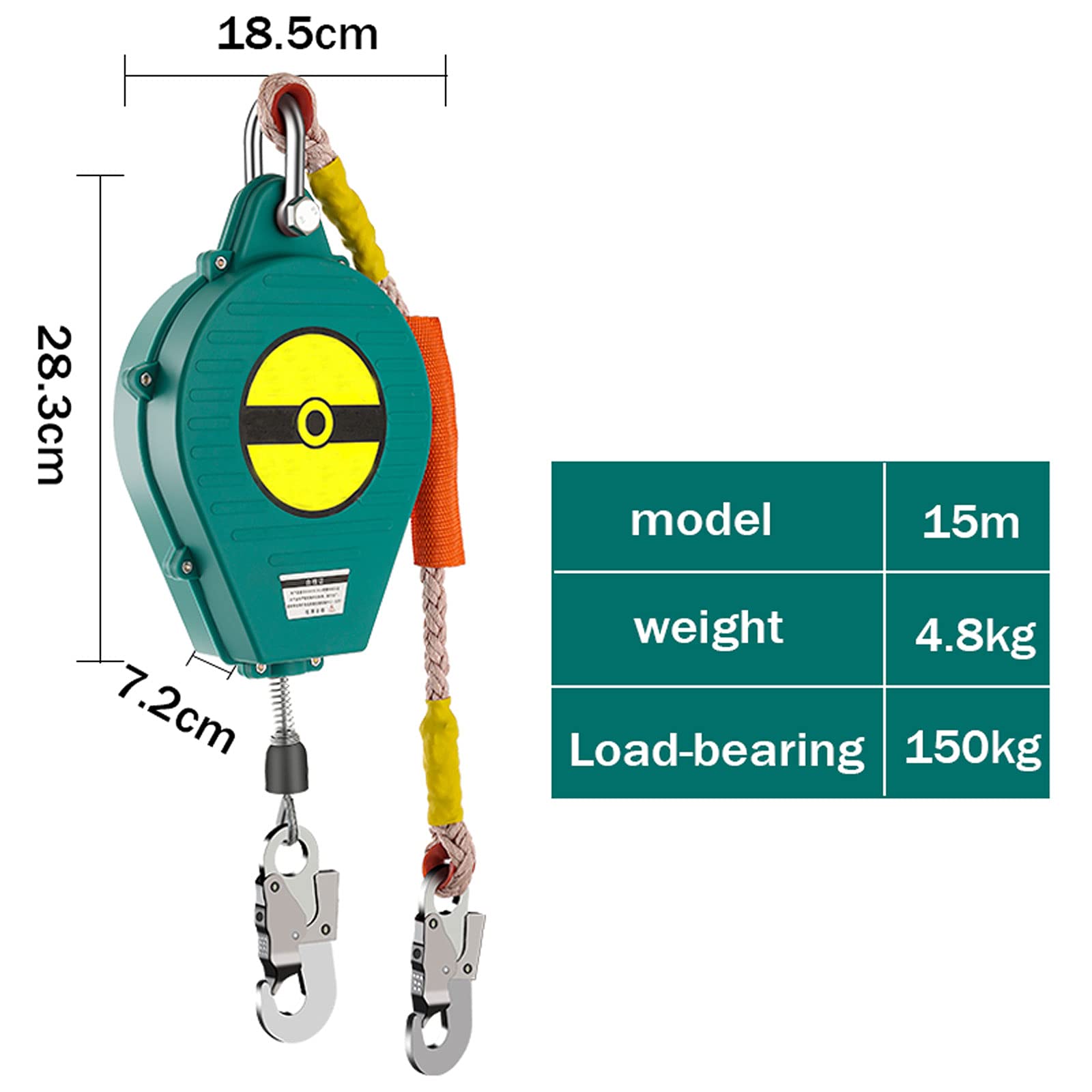 Antichute a Rappel Automatique, 3-20m, Harnais de Securite Anti Chute Professionnel pour Toiture et D’échafaudage, Ligne de Vie Auto-Rétractable avec Corde de Sécurité Ignifuge, Charge: 150Kg