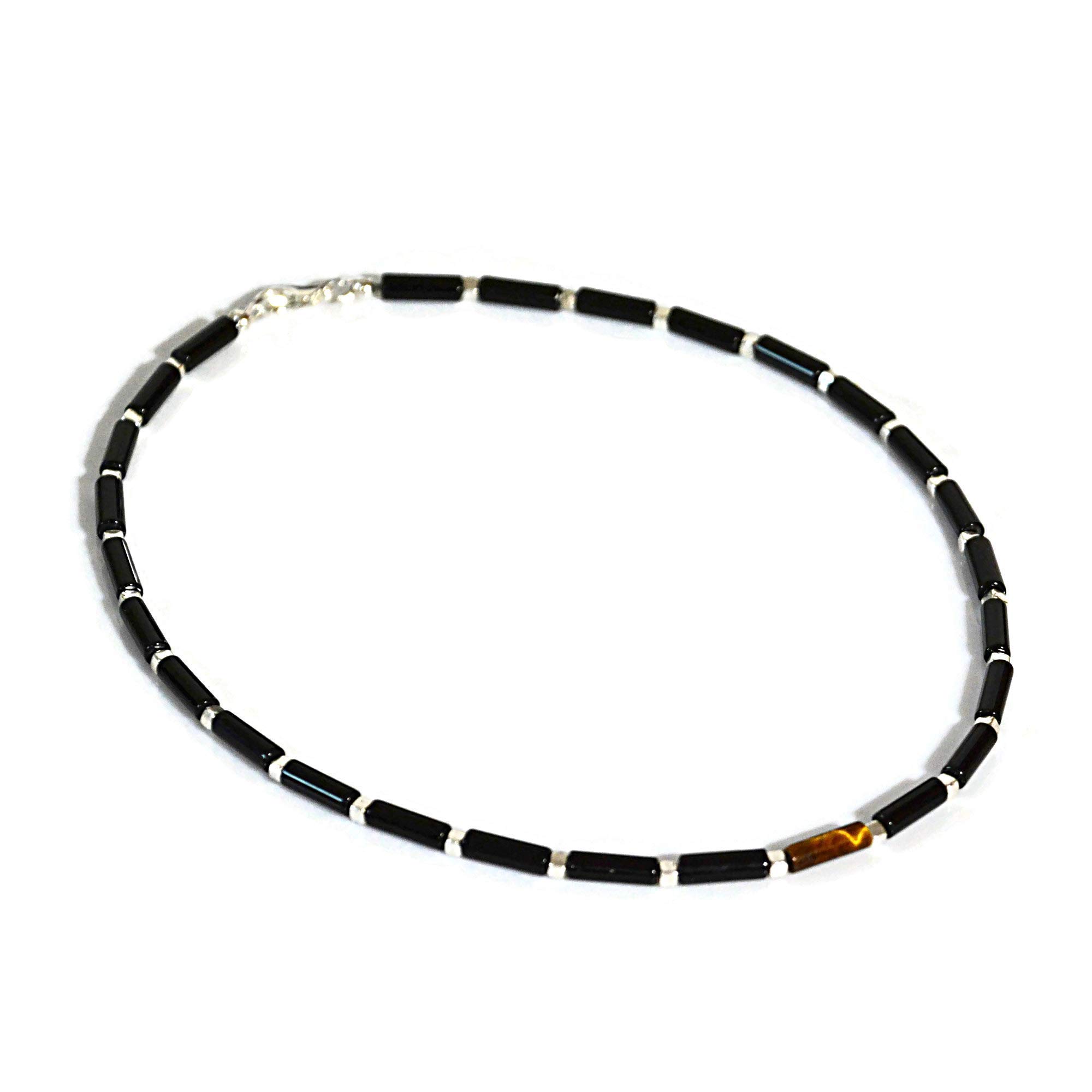 Short Beaded Necklace for Men with Black Onyx and Tiger Eye Beads – Men’s Choker