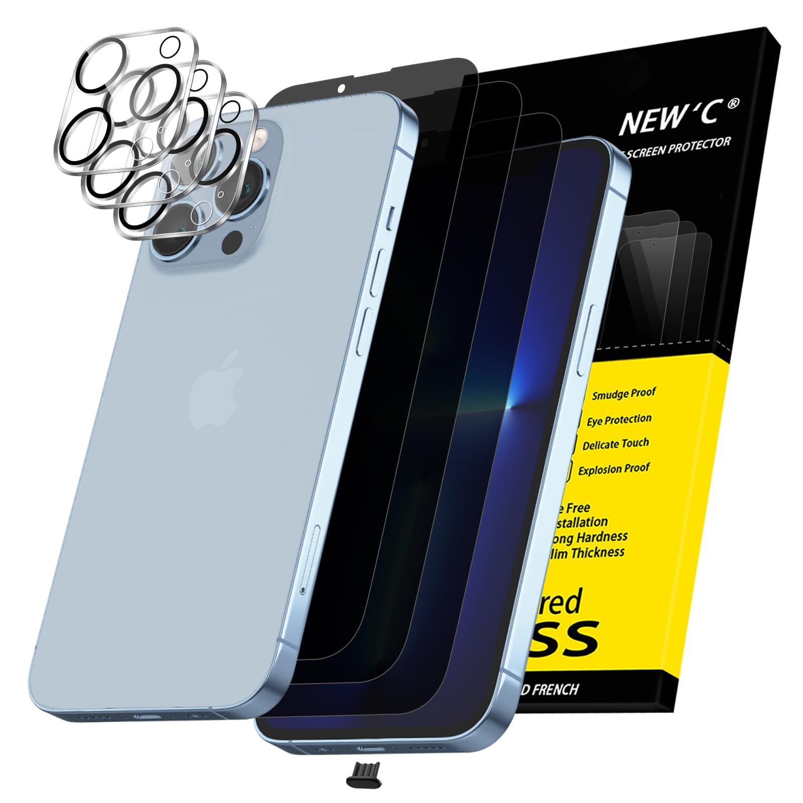 NEW'C for iPhone 13 Pro Privacy Screen Protector + Camera Lens Protector