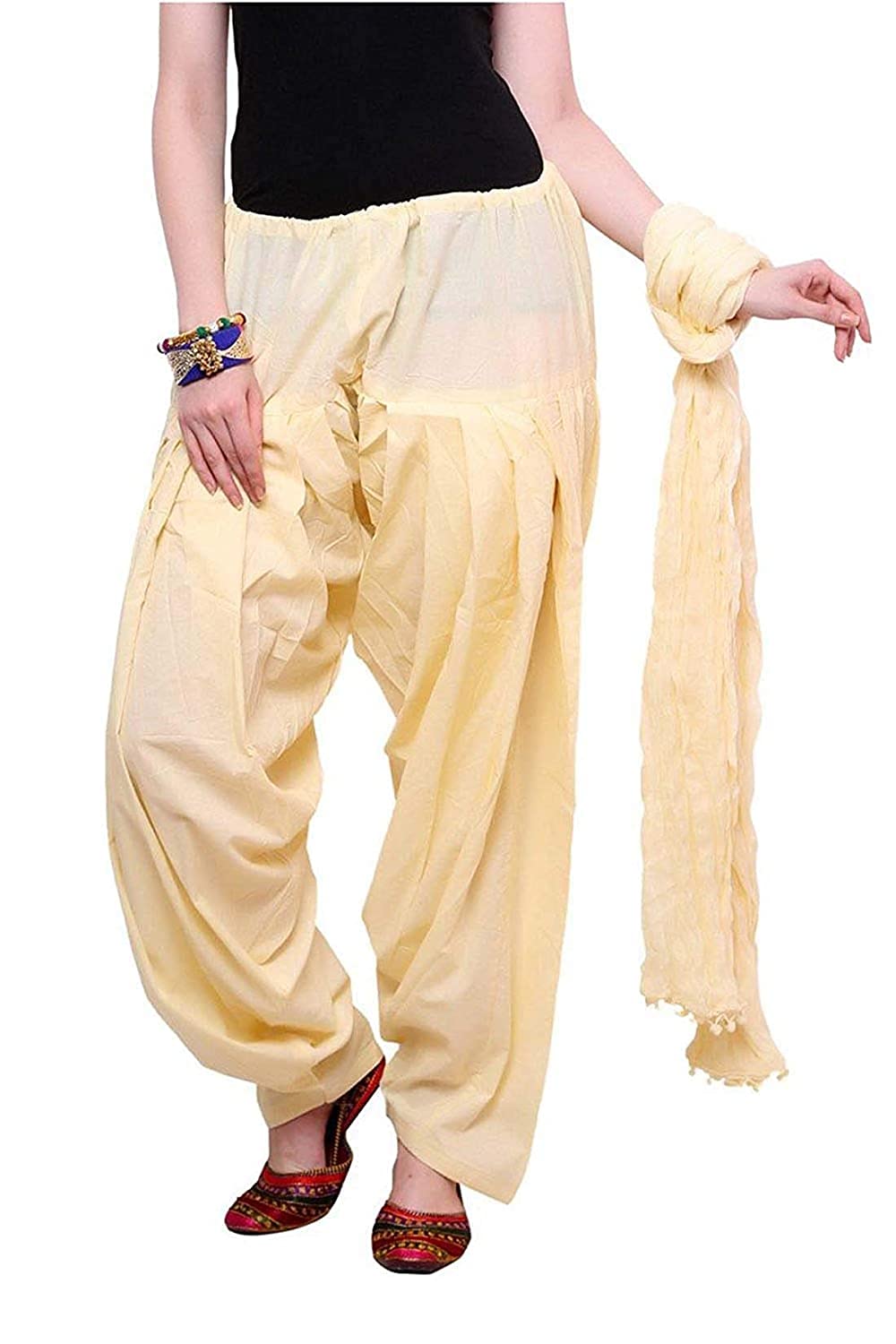 b9 store Woman's Plain Cotton Patiala with Dupatta || Patiala || Patiala with Dupatta || Cotton Patiala || Patiala Pant || Free Size (Cream)-picture-37