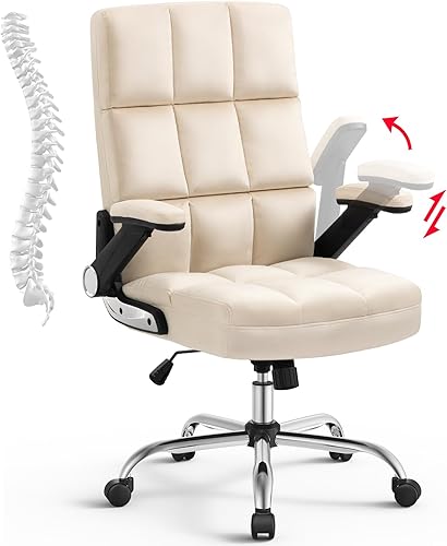 SEATZONE Sillas de oficina en casa, silla de escritorio tapizada de tela con reposabrazos, silla giratoria ejecutiva moderna para oficina en casa,
