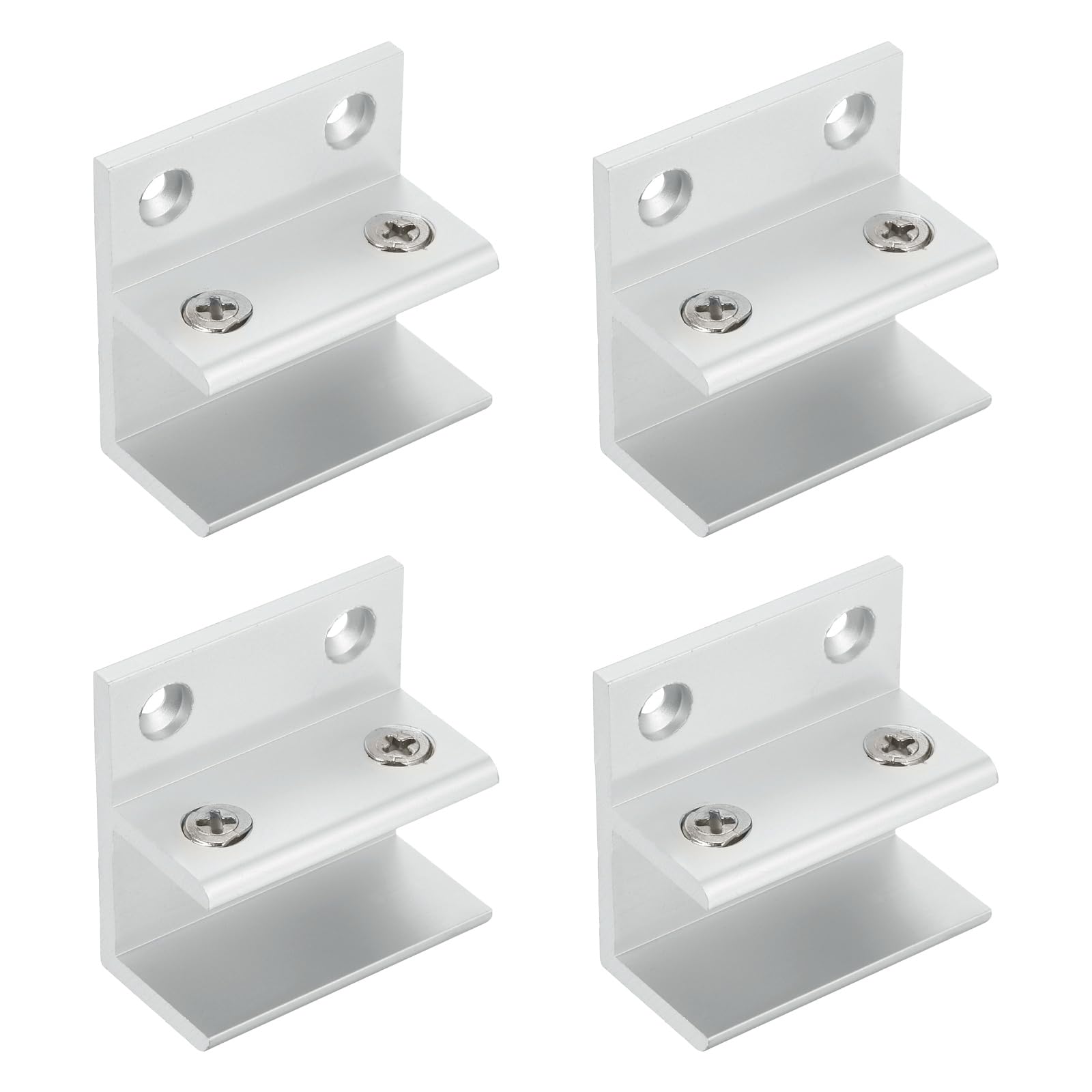 sourcing map 4Pcs F Shape 48mm Glass Clamp, Aluminum Alloy Adjustable Glass Clip Clamp for 17-20mm Thickness Wall Mounting Support Bracket for Shelf Mirror Shower Doors, Silver