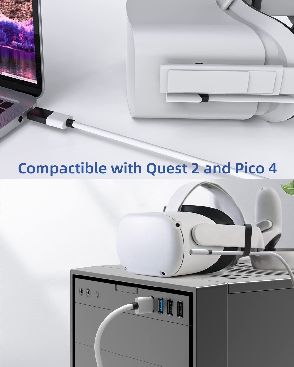 Cable de enlace Tiergrade 5M compatible con Meta Quest 3/Quest 2/Pro, PICO4/Pro, cable de PC con transferencia de datos de 5 Gbps, USB 3.0 a cable de tipo para auriculares VR y PC para juegos — view 5