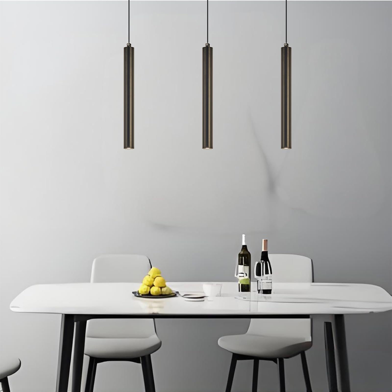 Lampada a Sospensione Comodino Camera da Letto, 2 Pezzi lampadario led a cilindro Nero, Regolabile In Altezza lampada a sospensione moderna per cucina soggiorno tavolo da letto 30cm (2)