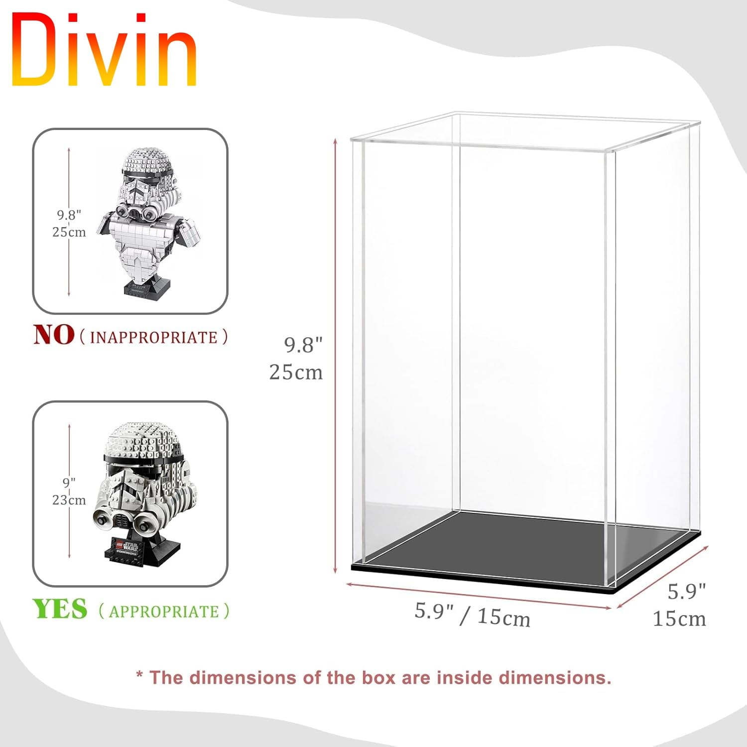 Divin Acrylic Display for Organizing Collectibles Clear Box Display Action Figures Home Storage Mini Toys Gifts for Lover, Dust-Free, Clear Display Box (Black+Clear, 15X15X25Cm; 6X6X10) 1