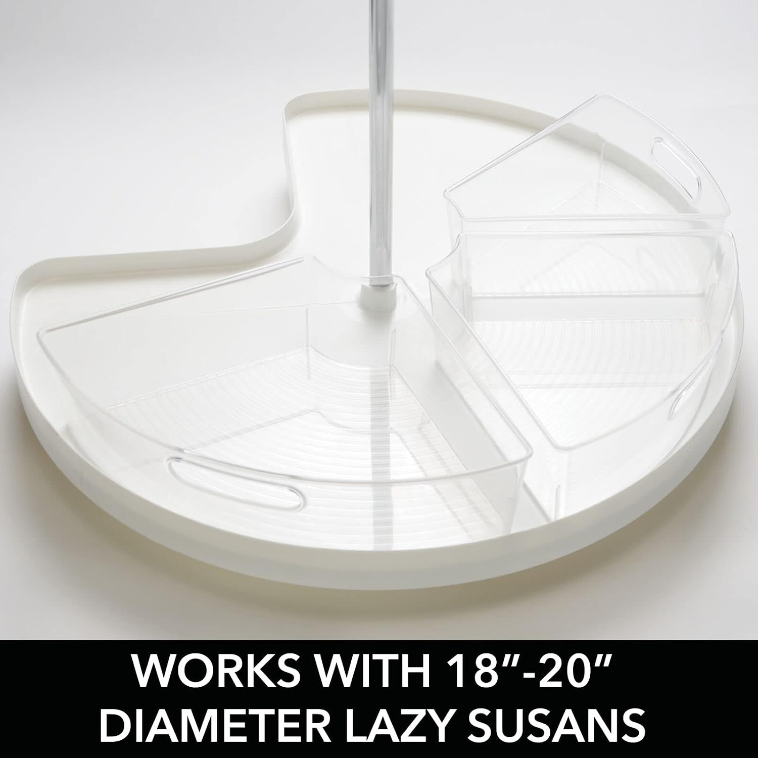 mDesign Kitchen Cabinet Plastic Lazy Susan Storage Organizer Bins with Front Handle - Large Pie-Shaped 1/6 Wedge - Ligne Collection - 6 Pack - Clear